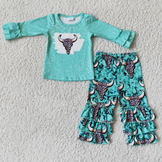 6 B3-2 Girl Green Leopard Cow Outfit