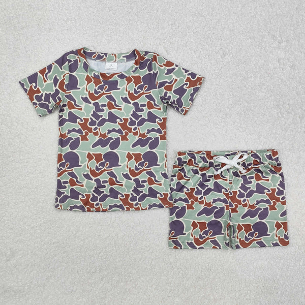 GSSO1723 Baby Kids Green Camouflage Shirt Shorts Outfits Clothes Set