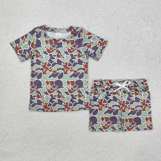 GSSO1723 Baby Kids Green Camouflage Shirt Shorts Outfits Clothes Set