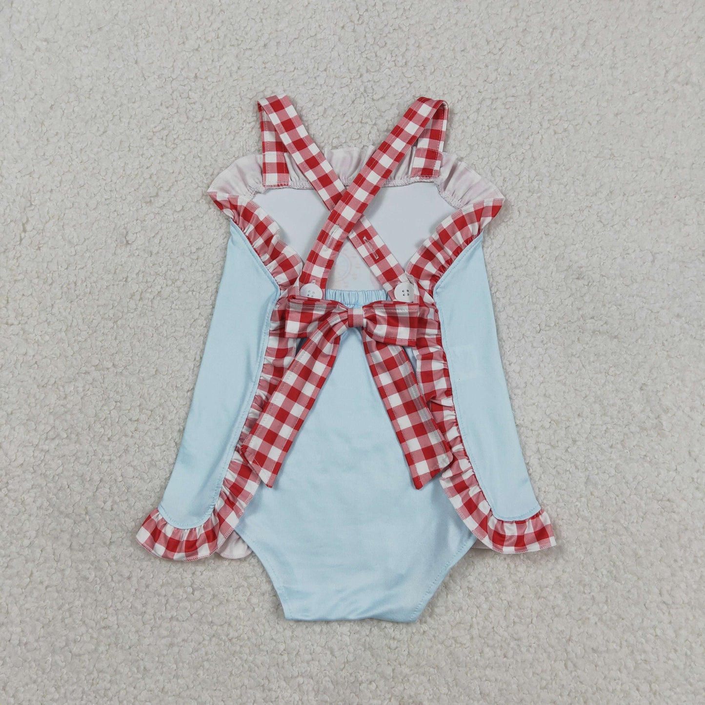 SR3055 Newborn Baby Girl Strap Park Back Bows Ruffle Rompers