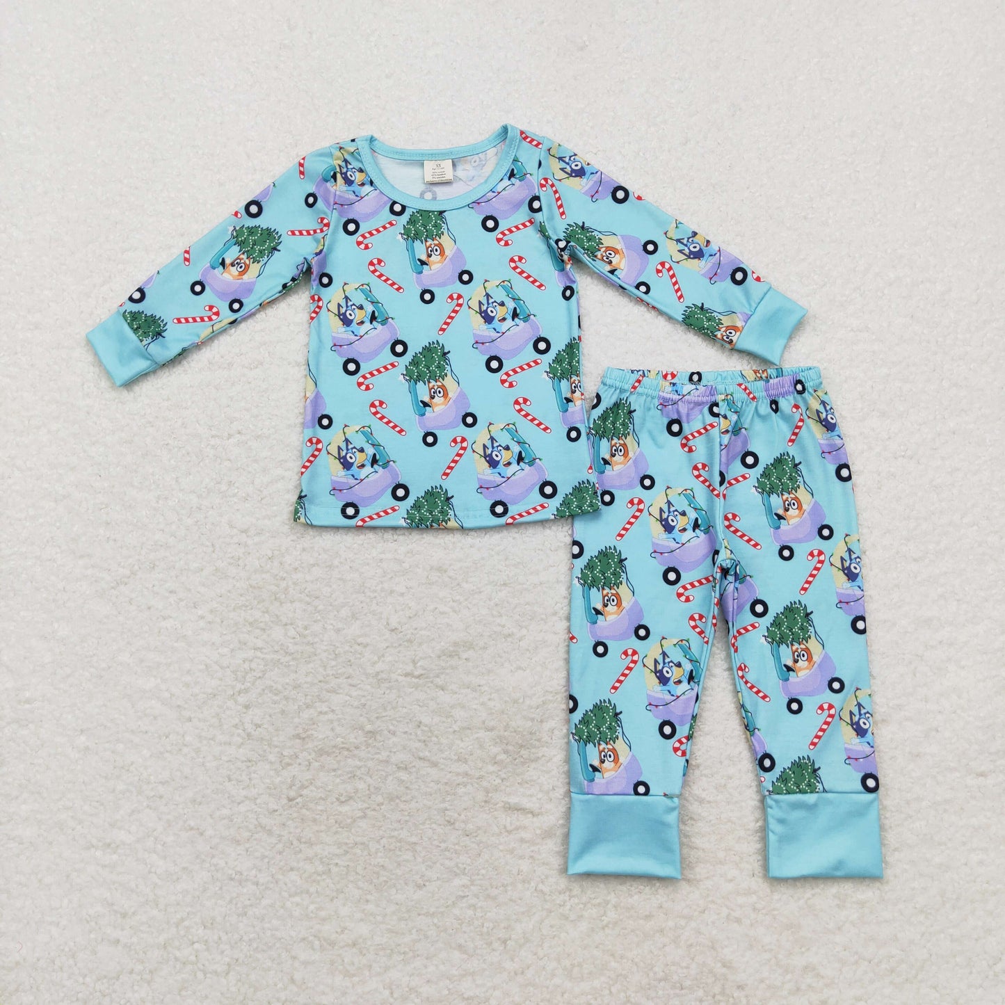 BLP0694 Bamboo Christmas Tree Buggy Crutch Blue long sleeve pants pajamas set