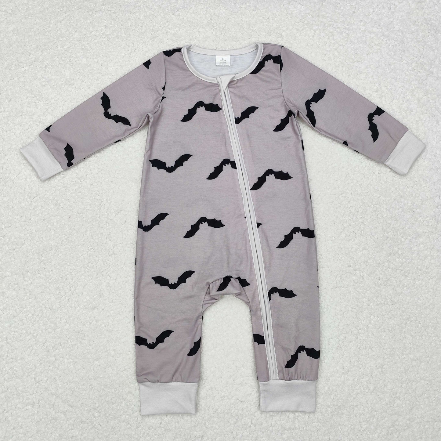 LR1438 Baby Infant Boys Grey Halloween Bats Long Sleeve Bamboo Romper