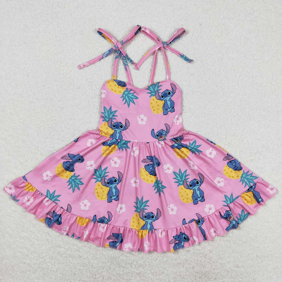 GSD1080 Girls cartoon pineapple rose red halter dress