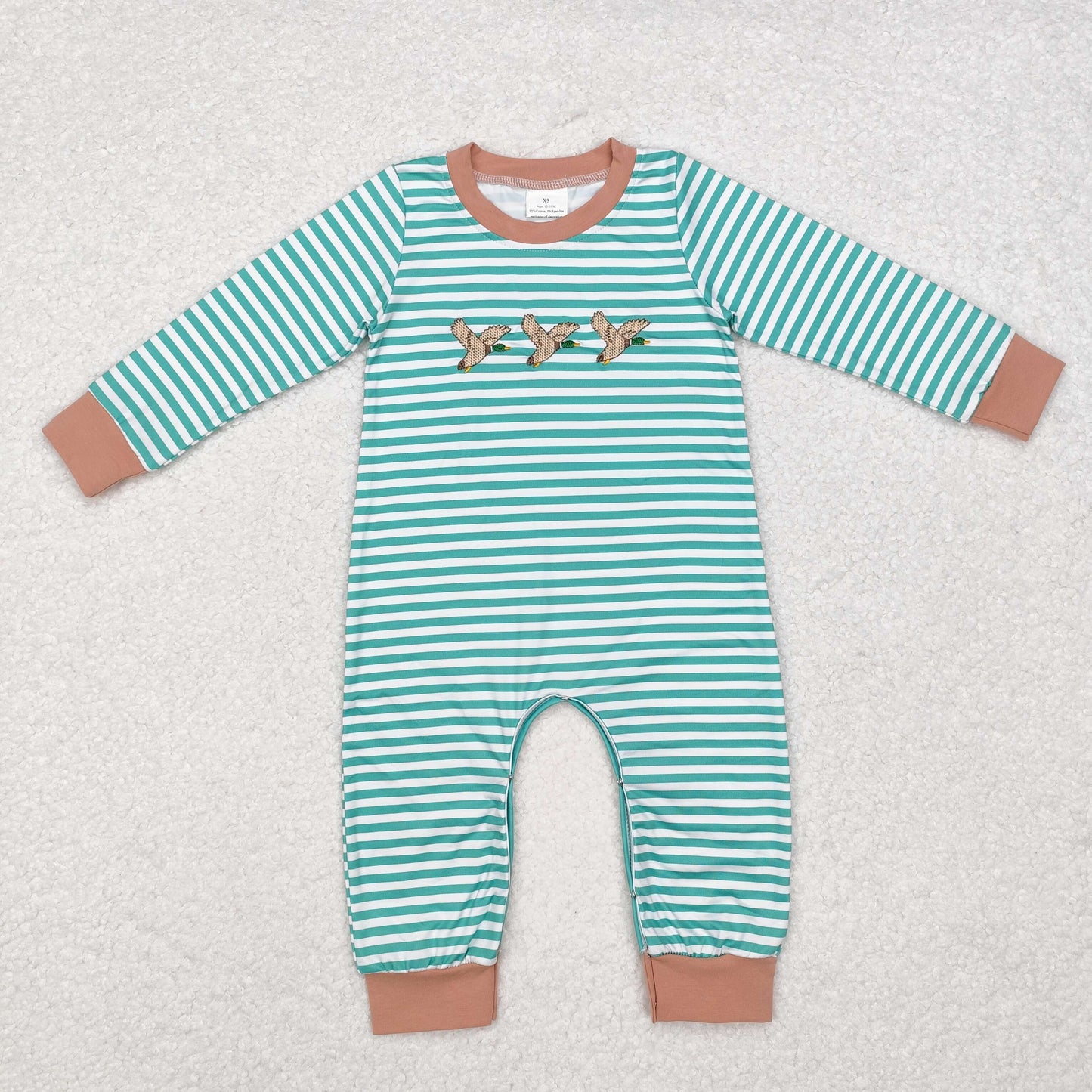 LR1618 Baby Infant Boys Green Stripes Mallard Ducks Hunting Romper