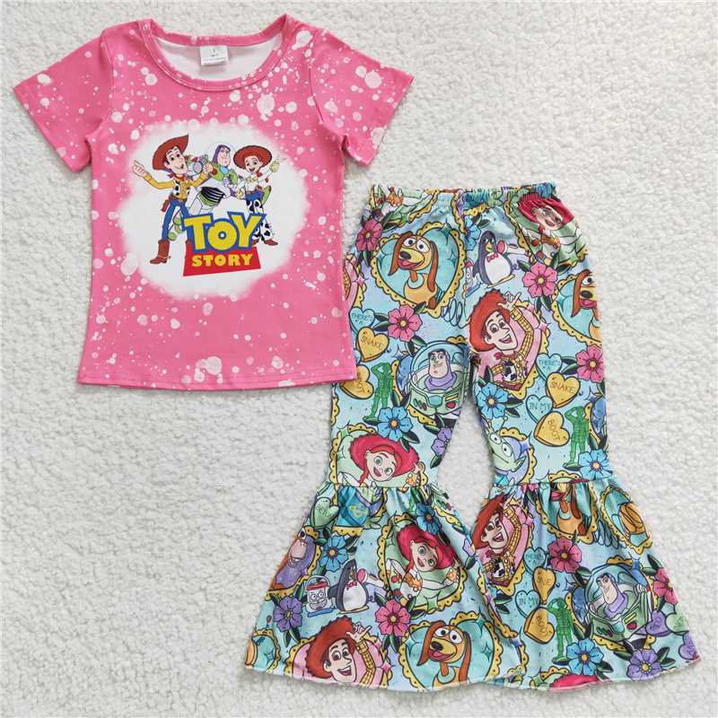 GSPO0469 Kids Baby Girls Cartoon Pink Bell Pants Clothes Sets