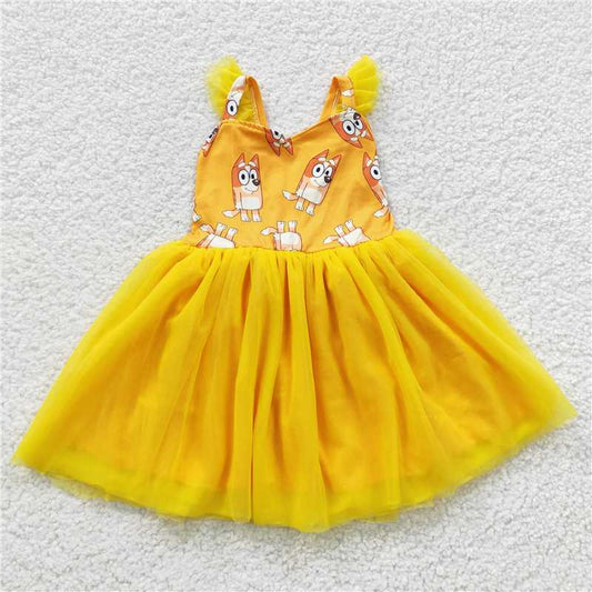 GSD0356 bluey yellow dress with flying sleeves