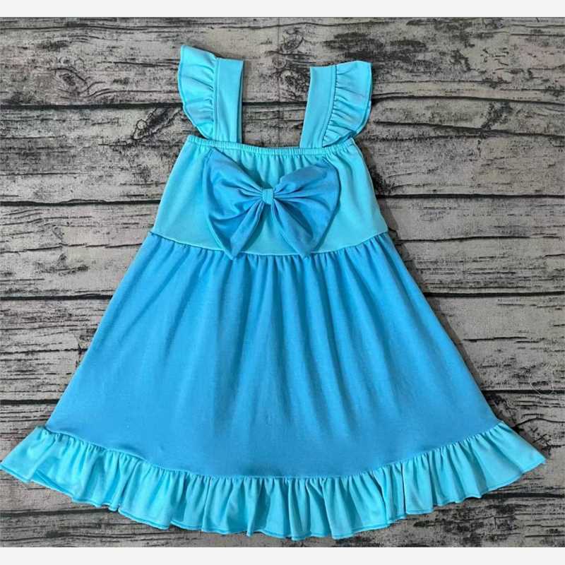 GSD0341 Blue bow Flying sleeve dress