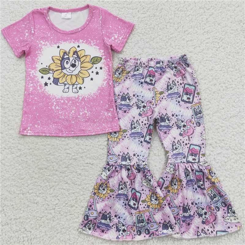 GSPO0689 Cartoon dog bluey flower rose short sleeve top and pants suit