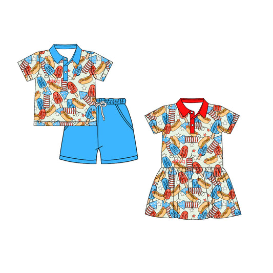 26.1.19 Custom MOQ:3 or 5 pcs each design milk silk Sibling baby girl clothes short sleeve shorts sets and dress