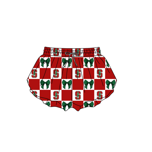 1.28 Custom Moq 3 Baby Girl Stanford Bows Plaid Team Ruffle Shorts