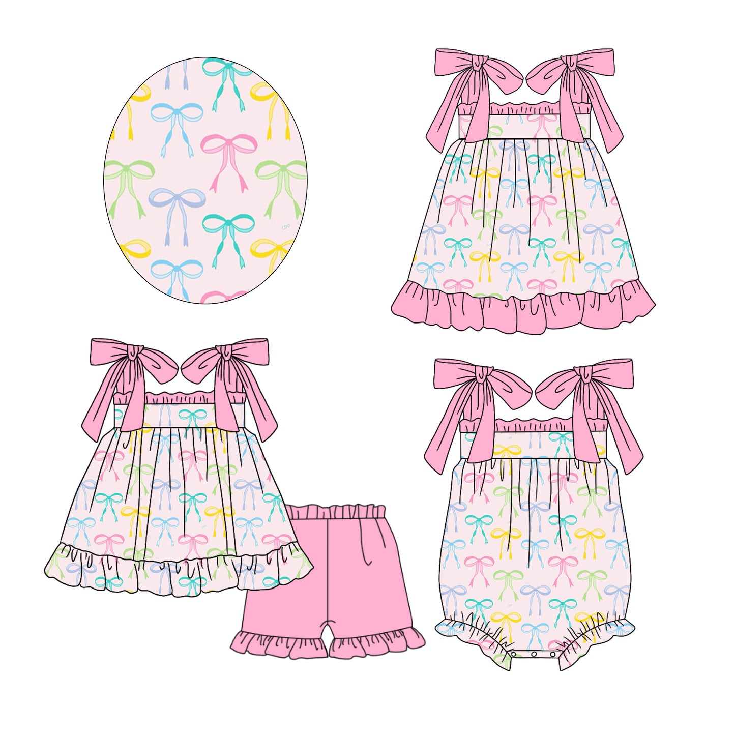 26.1.17 Custom (Moq 3 or 5) Sibling Baby Girl Bow Short Sleeve Shorts Sets Girls Dress Romper