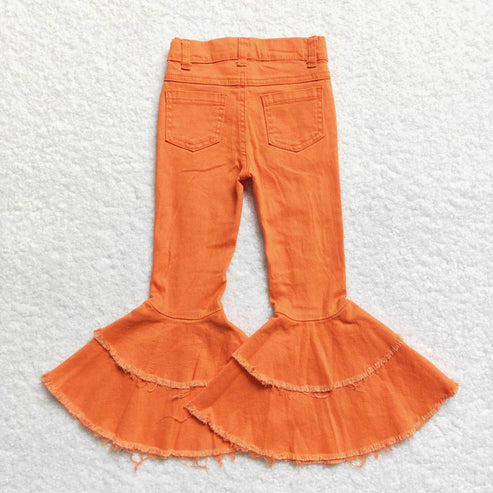 L-3.7 P0271 Distressed Orange Double Layer Flared Denim Pants