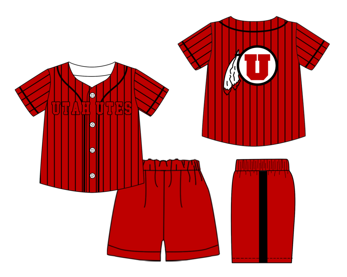 Custom Milk Silk Order MOQ:3 or 5 pcs Each Design Team State Kids Summer Red Short Sleeve Shorts Sets-26.1.21