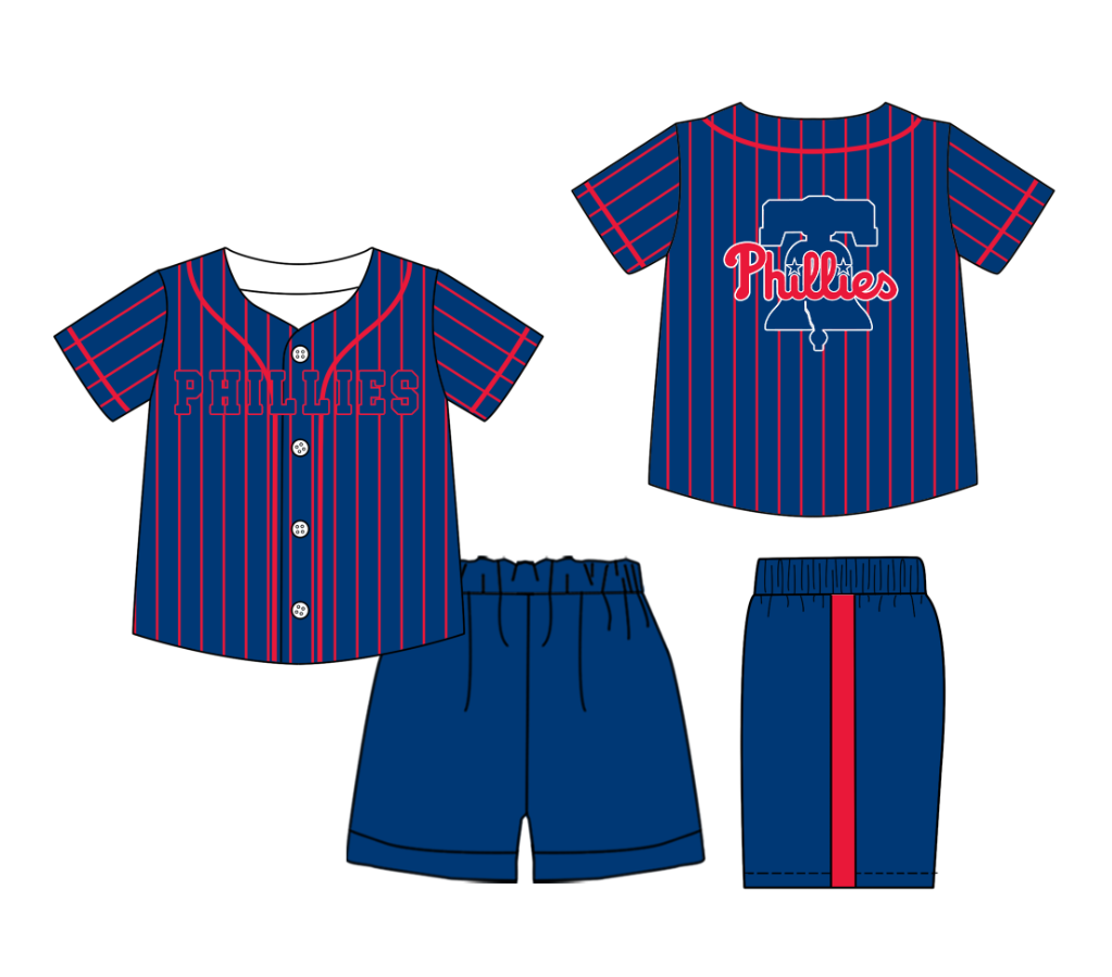Custom Milk Silk Order MOQ:3 or 5 pcs Each Design Team State Kids Summer Navy Blue Short Sleeve Shorts Sets-26.1.20