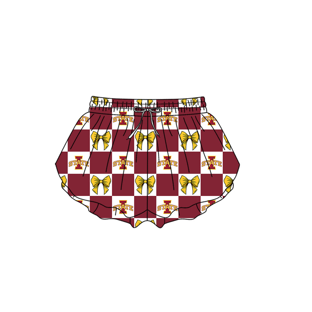 Custom Moq 3 or 5 Team Design Baby Girl State Bows Checked Team Ruffle Shorts