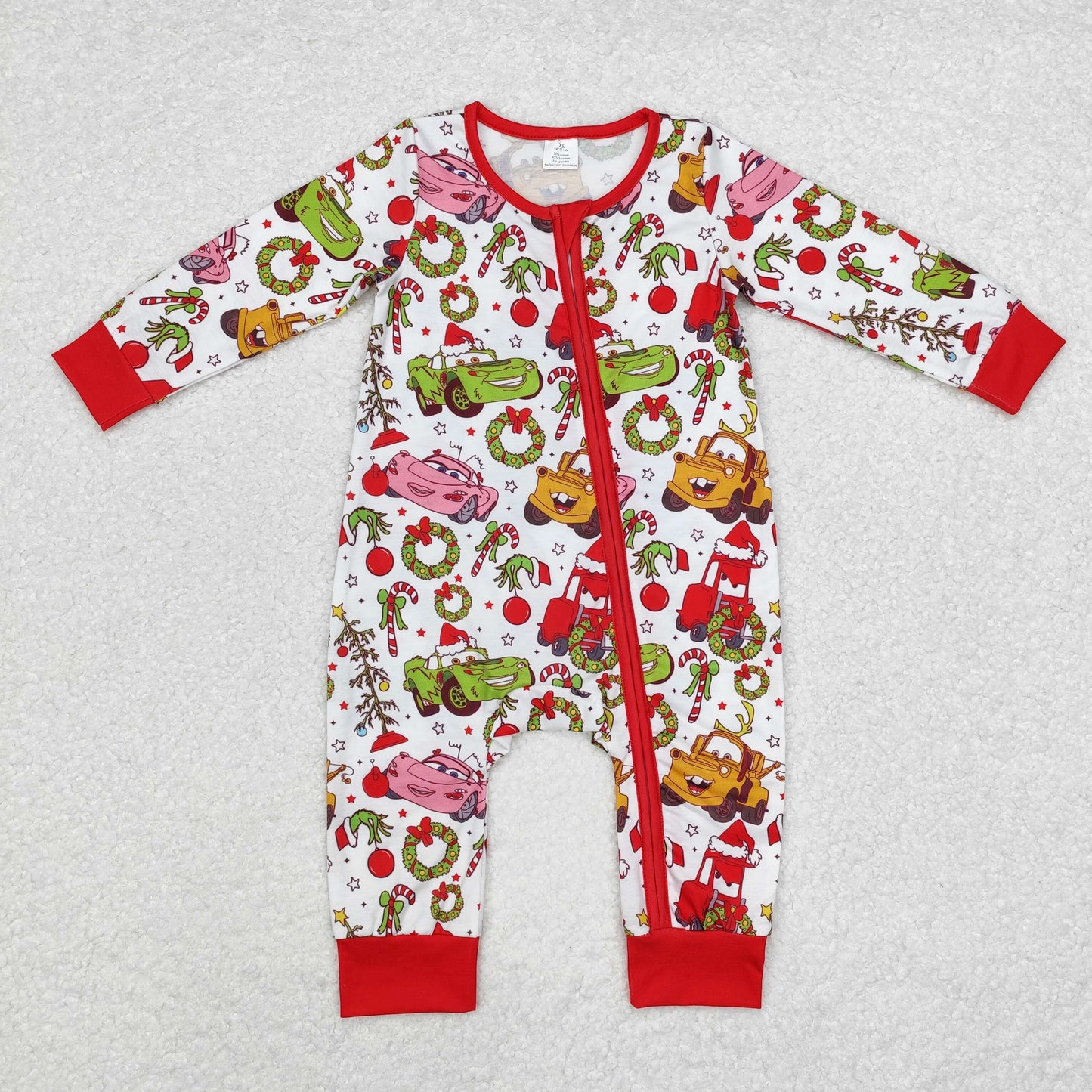 LR1559 Baby Infant Christmas Car Green Face Zip Romper