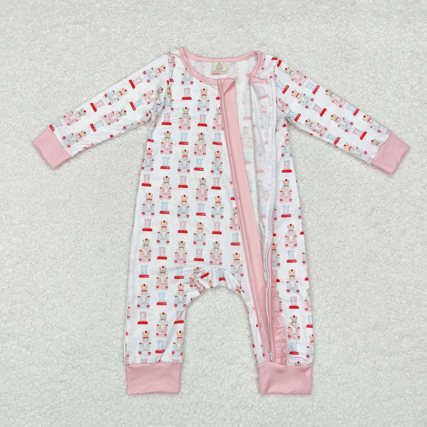 Sibling Christmas Soldier Zip Bamboo Rompers