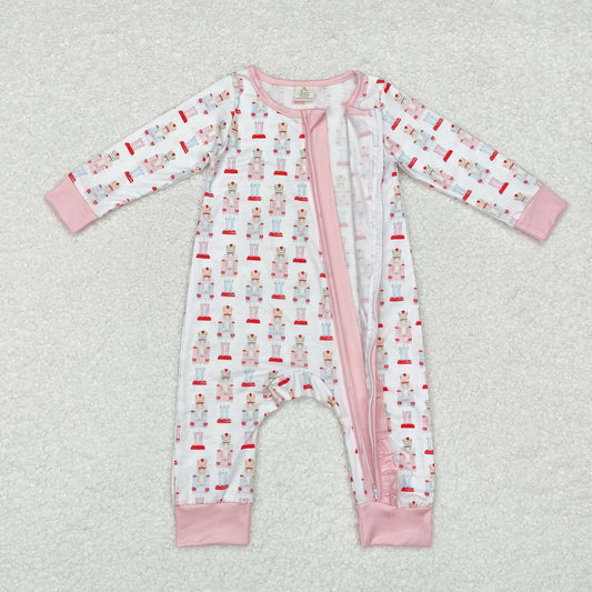 Sibling Christmas Soldier Zip Bamboo Rompers