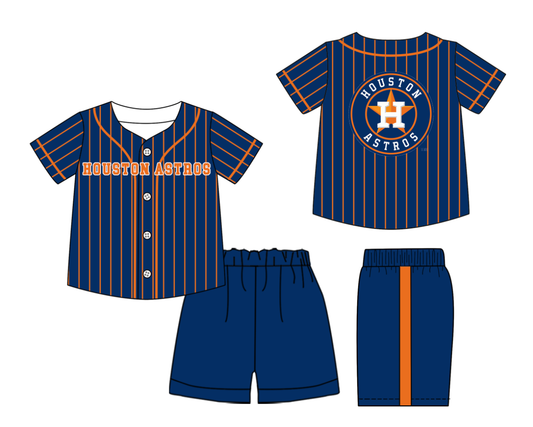 Custom Milk Silk Order MOQ:3 or 5 pcs Each Design Team State Kids Summer Navy Blue Short Sleeve Shorts Sets-26.1.20