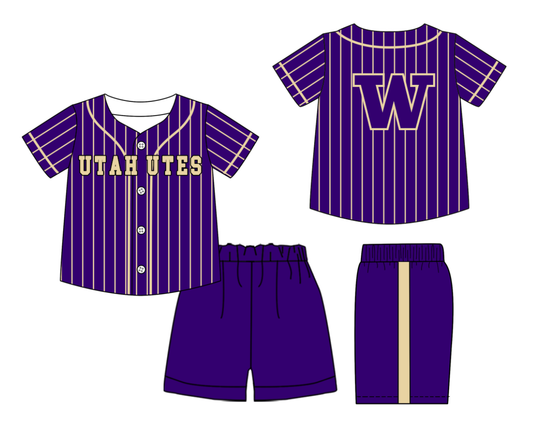 Custom Milk Silk Order MOQ:3 or 5 pcs Each Design Team State Kids Summer Purple Short Sleeve Shorts Sets-26.1.21
