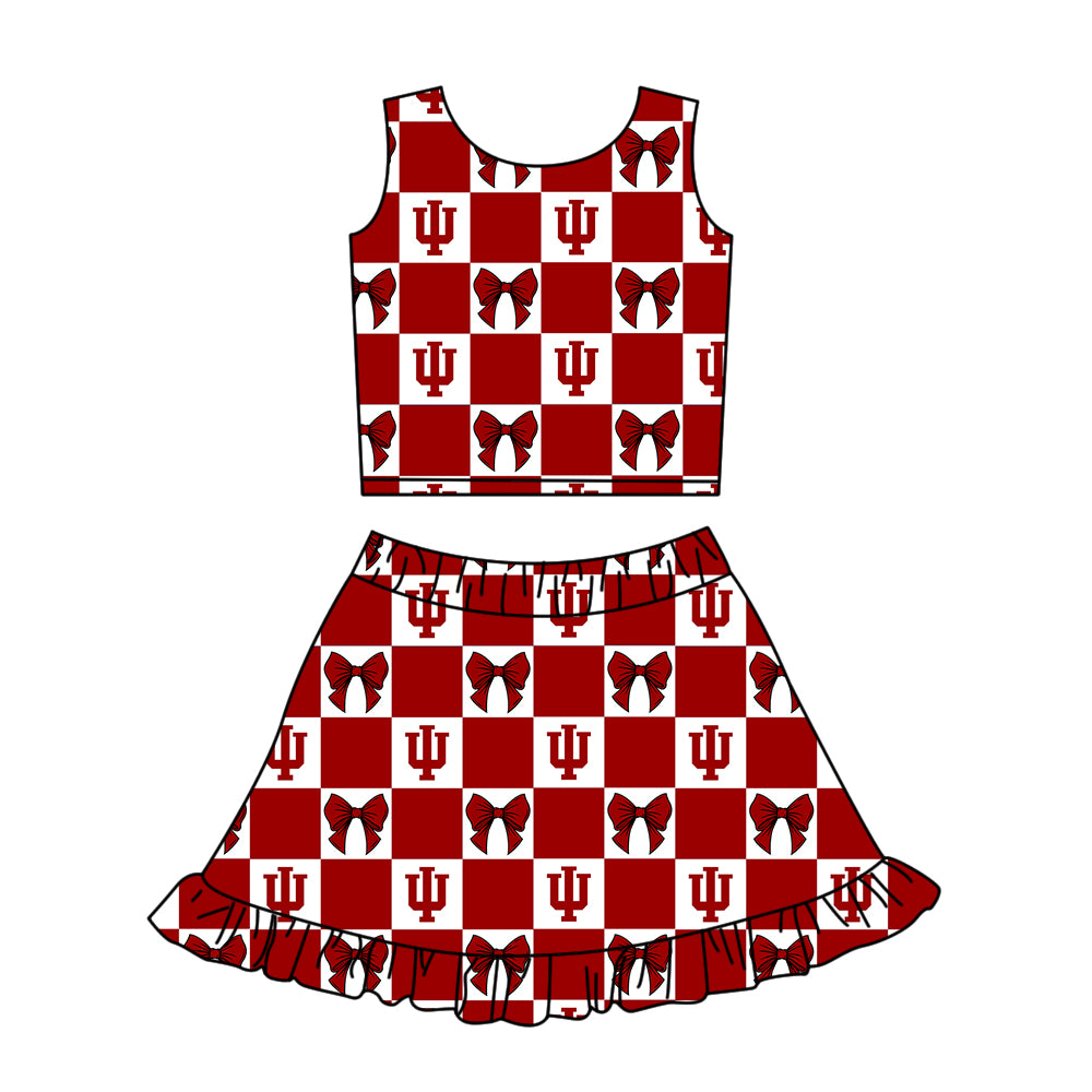 Custom Milk Silk Order MOQ:3 or 5 pcs Each Design Team State Girl Summer Bow Red Sleeveless Skirts Sets 3 and dress and shorts-26.1.21