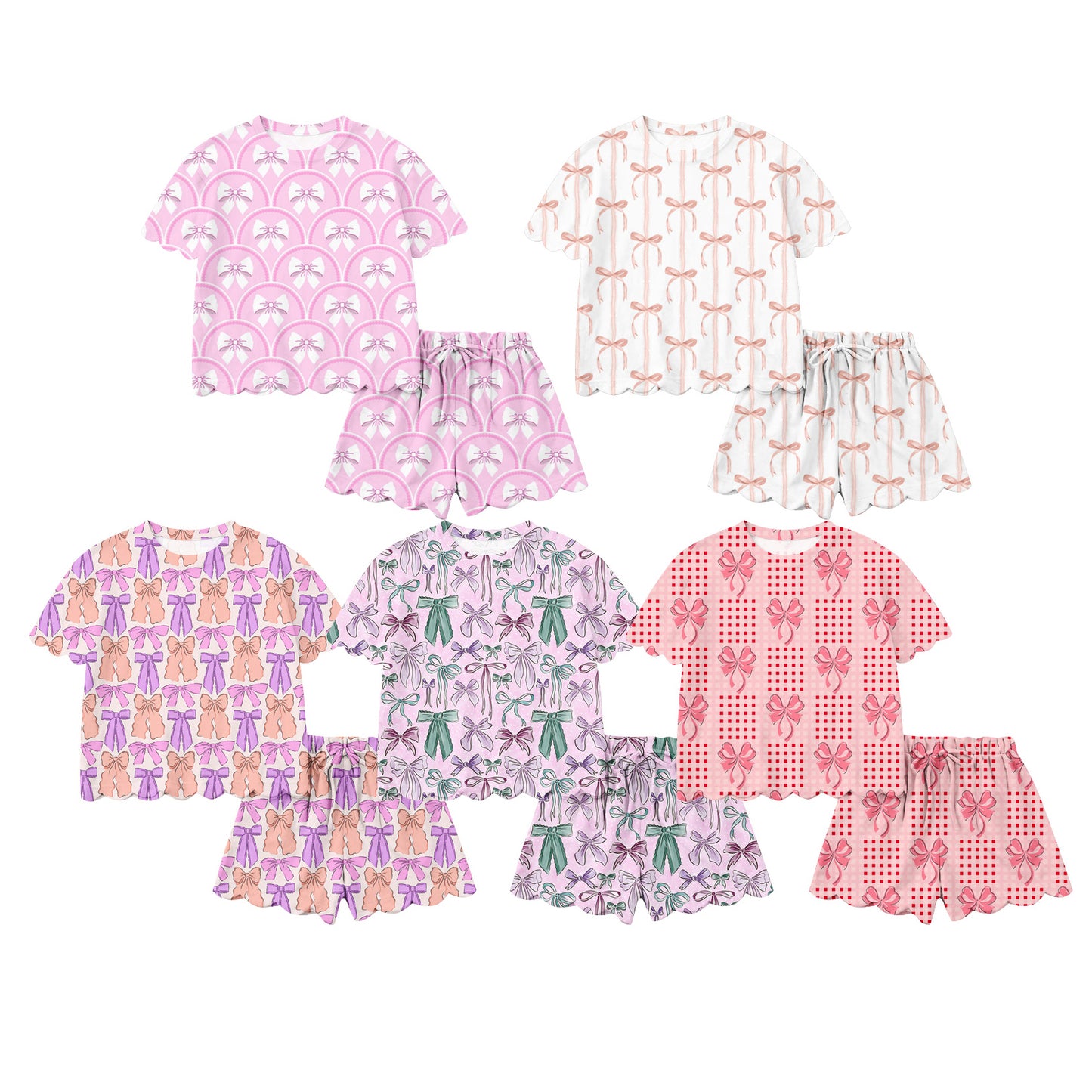 26.1.15 Custom MOQ:3 or 5 pcs each design milk silk Sibling baby boy girl clothes bow short sleeve sets 5