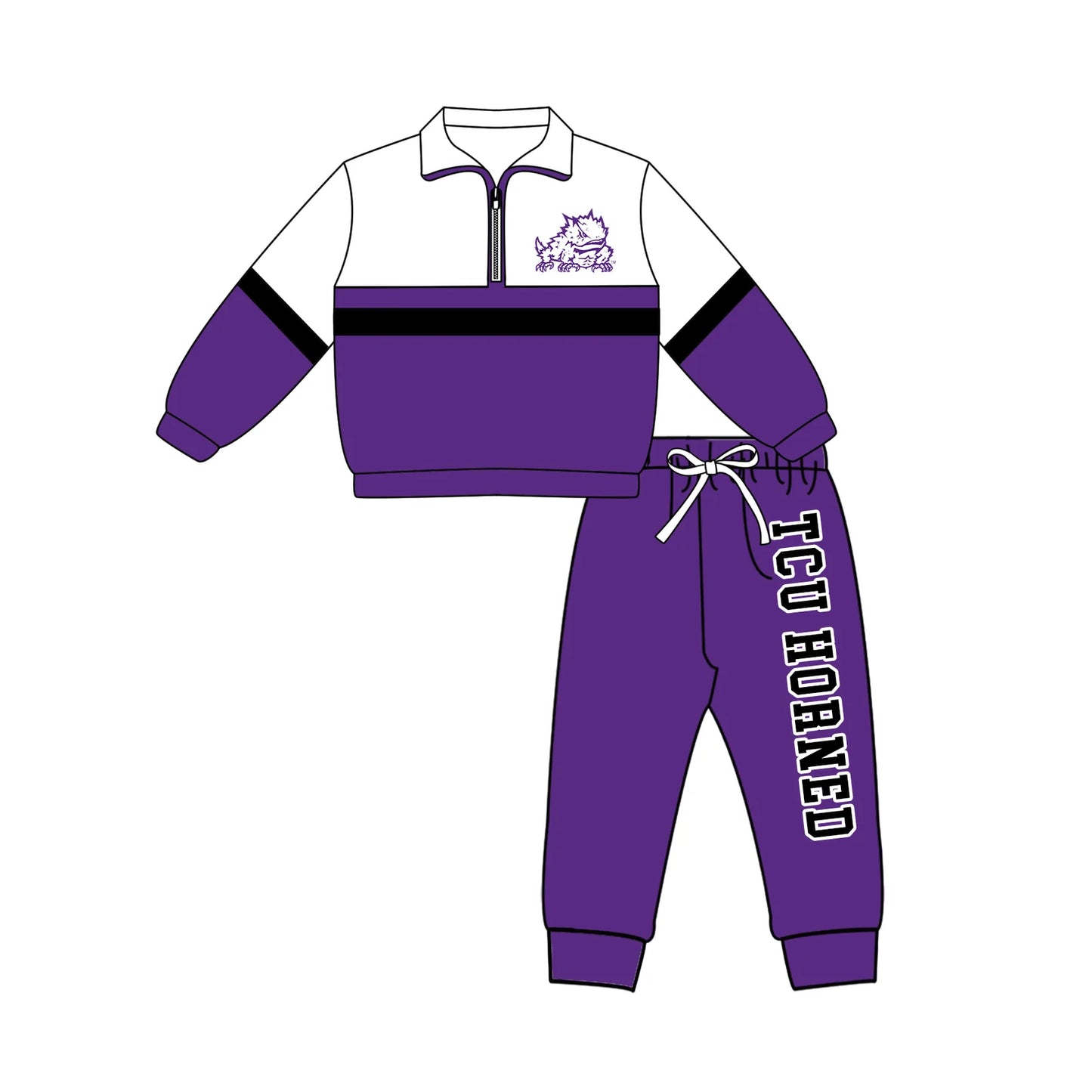 Custom Order Baby Boys Tcu Horned Zip Pullover Pants Team Clothes Sets