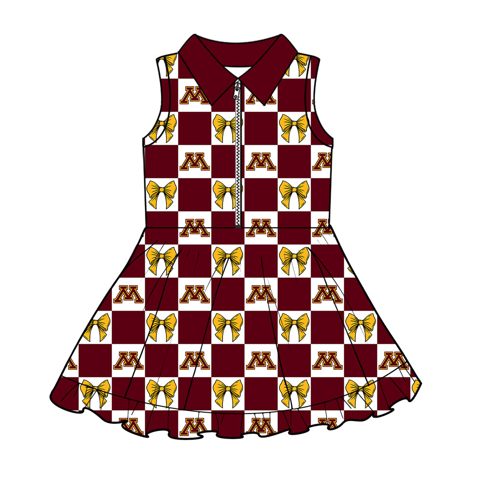 Custom Milk Silk Order MOQ:3 or 5 pcs Each Design Team State Girl Summer Bow Brick Red Sleeveless Dress-26.1.22