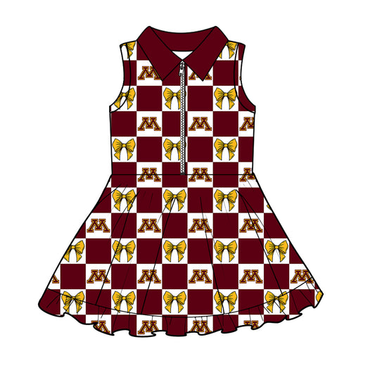 Custom Milk Silk Order MOQ:3 or 5 pcs Each Design Team State Girl Summer Bow Brick Red Sleeveless Dress-26.1.22
