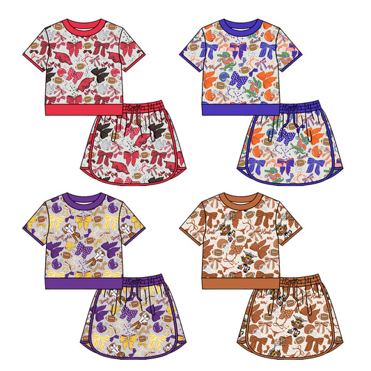 26.1.16 Custom (Moq 3 or 5) Sibling Baby Girl Short Sleeves Football Bows Team Tops Skirt Dress 2Pcs Set