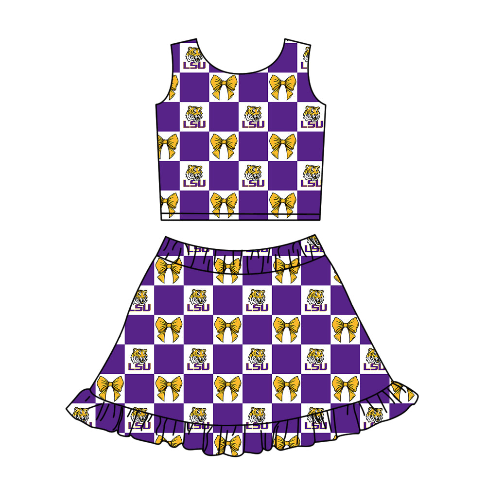 Custom Milk Silk Order MOQ:3 or 5 pcs Each Design Team State Girl Summer Bow Purple Sleeveless Skirts Sets 3 and dress and shorts-26.1.19