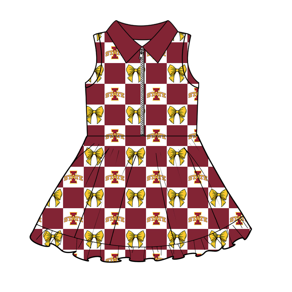 Custom MOQ 3 or 5 pcs Team Design Girl Summer State Bows Checked Sleeveless Dress