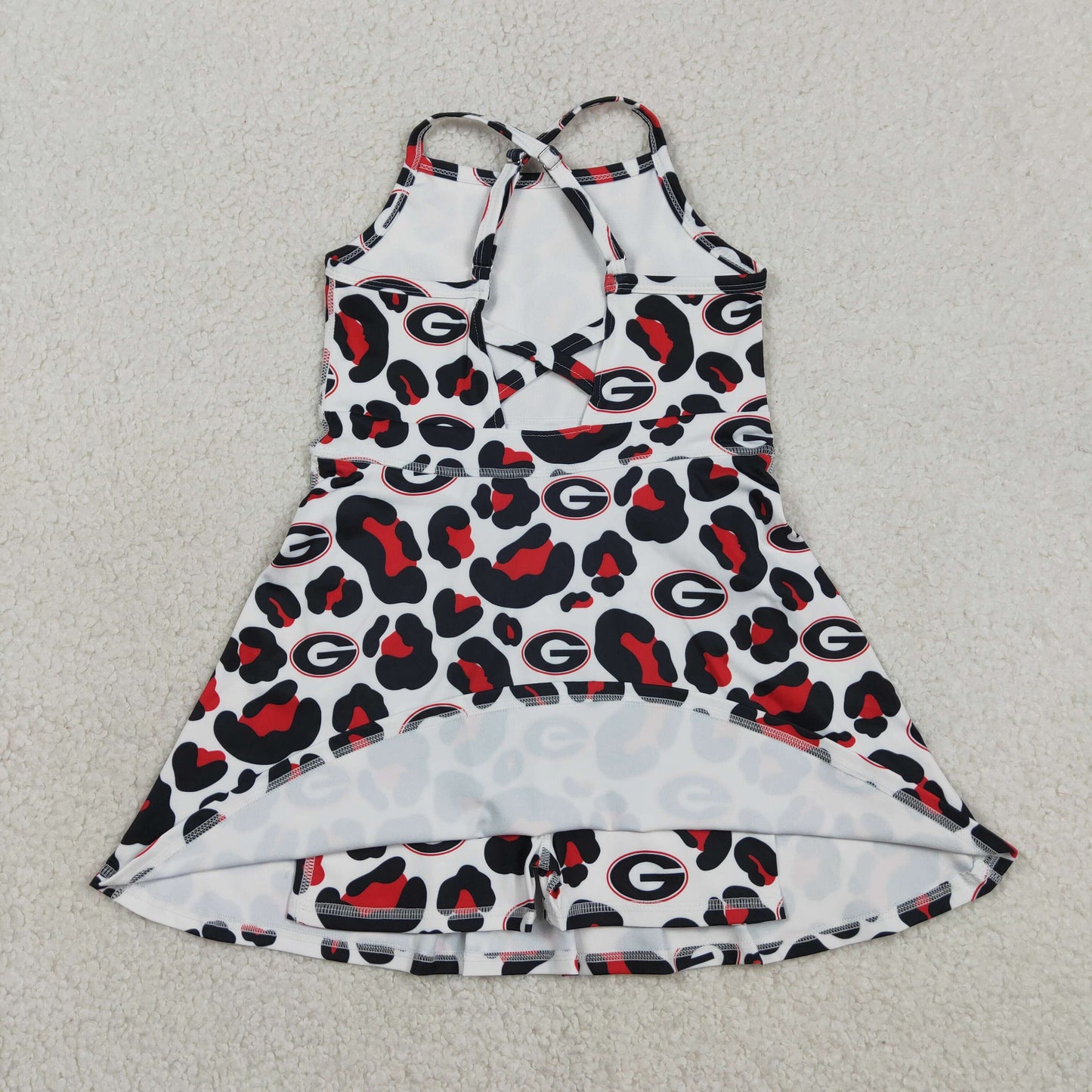 GSD3632 Kids Baby Girl Strap Black Red Leopard G Team Yoga Active Shorts Knee Length Dress