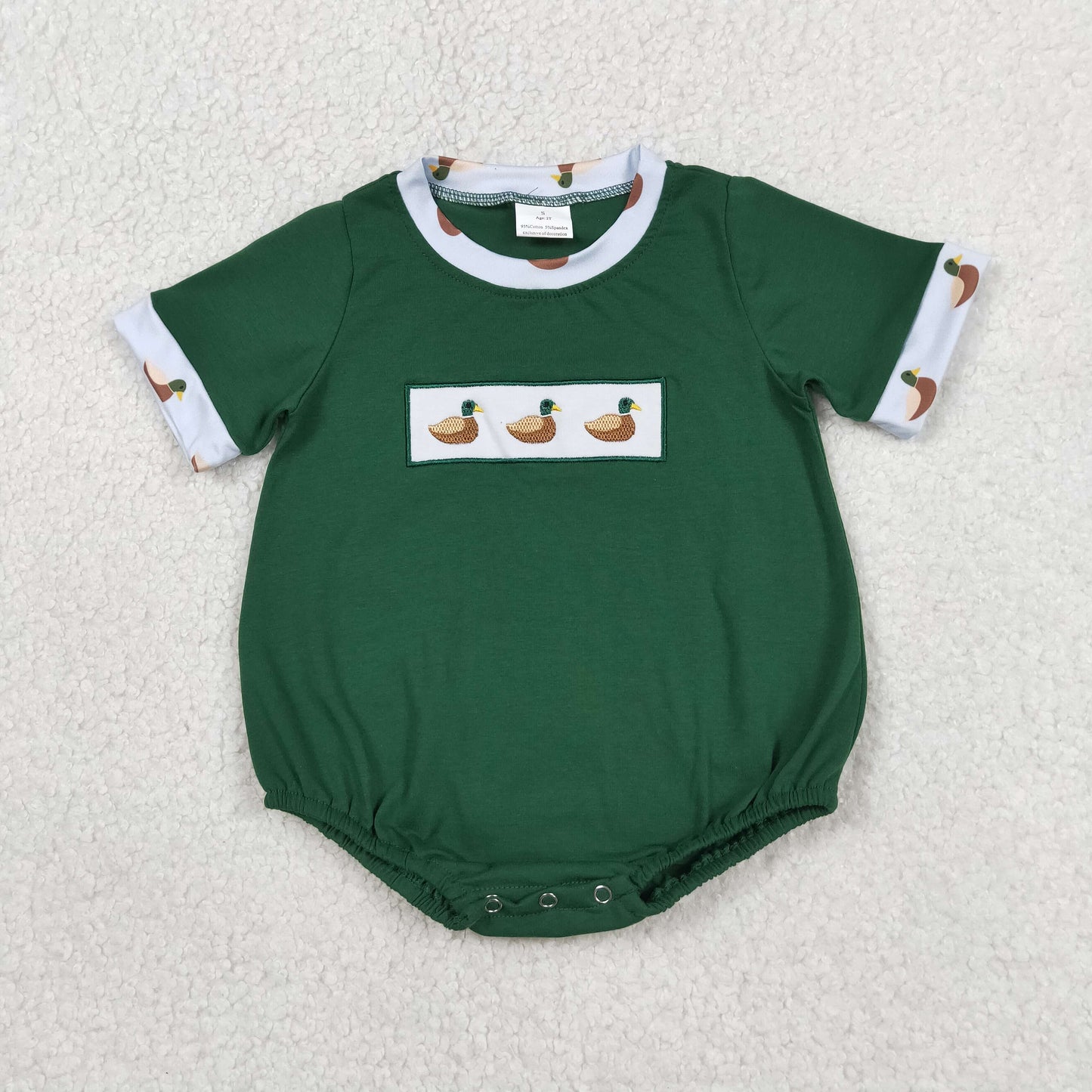 SR4092 Newborn Embroidery Ducks Baby Boys Short Sleeve Hunting Rompers
