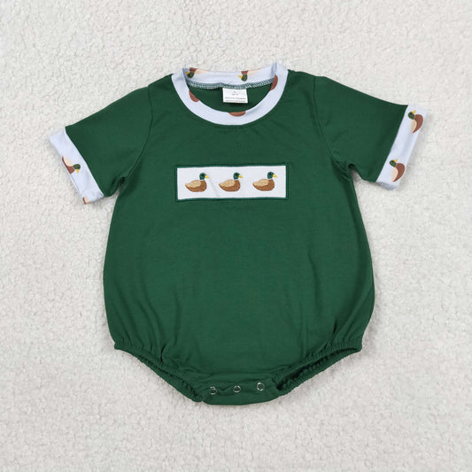 SR4092 Newborn Embroidery Ducks Baby Boys Short Sleeve Hunting Rompers