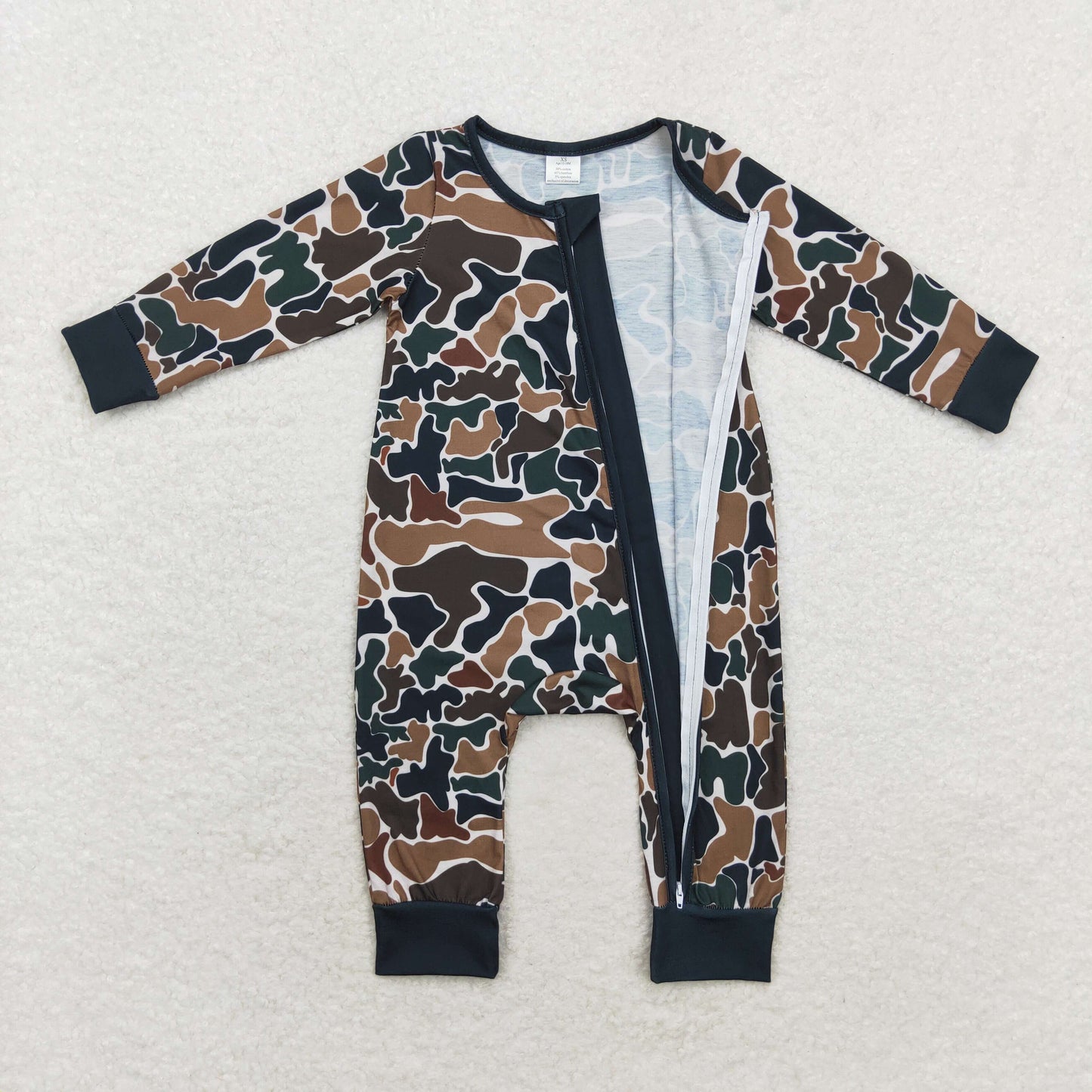 LR1453 Bamboo brown-green camouflage beige zip-up long-sleeved onesie