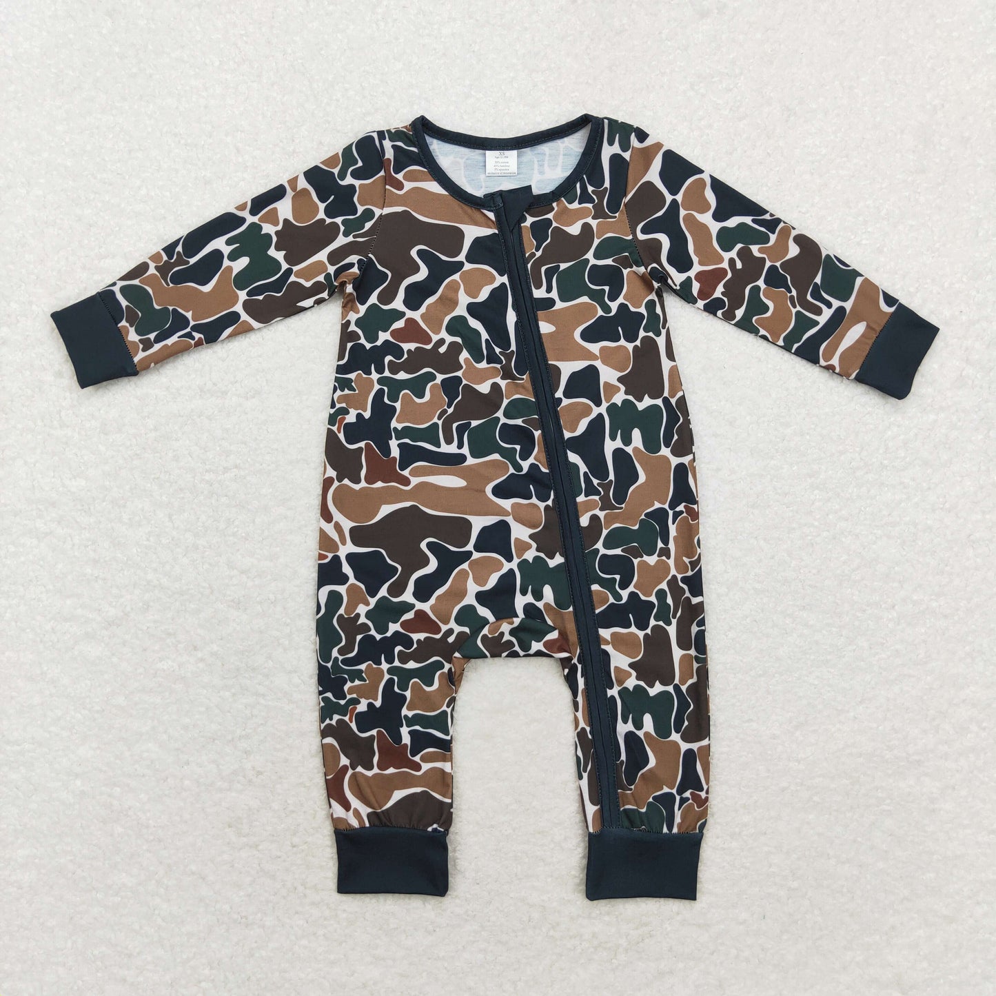 LR1453 Bamboo brown-green camouflage beige zip-up long-sleeved onesie