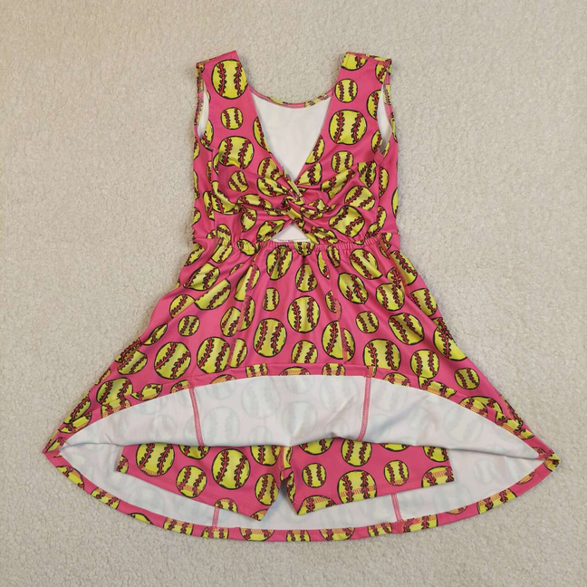 GSD3800 Kids Baby Girls Sleeveless Softballs Team Yoga Active Shorts Knee Length Dress