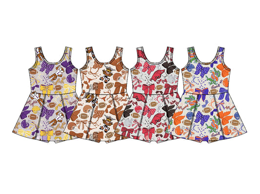 26.1.16 Custom (Moq 3 or 5) Sibling Baby Girl Sleeveless Football Bows Team Shorts Knee Length Dress