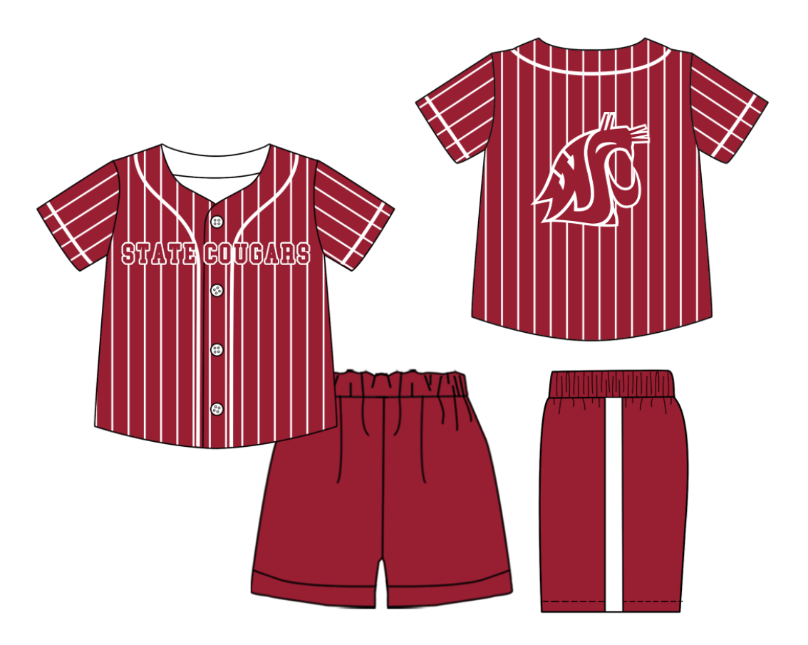 Custom Milk Silk Order MOQ:3 or 5 pcs Each Design Team State Kids Summer Brick Red Short Sleeve Shorts Sets-26.1.21