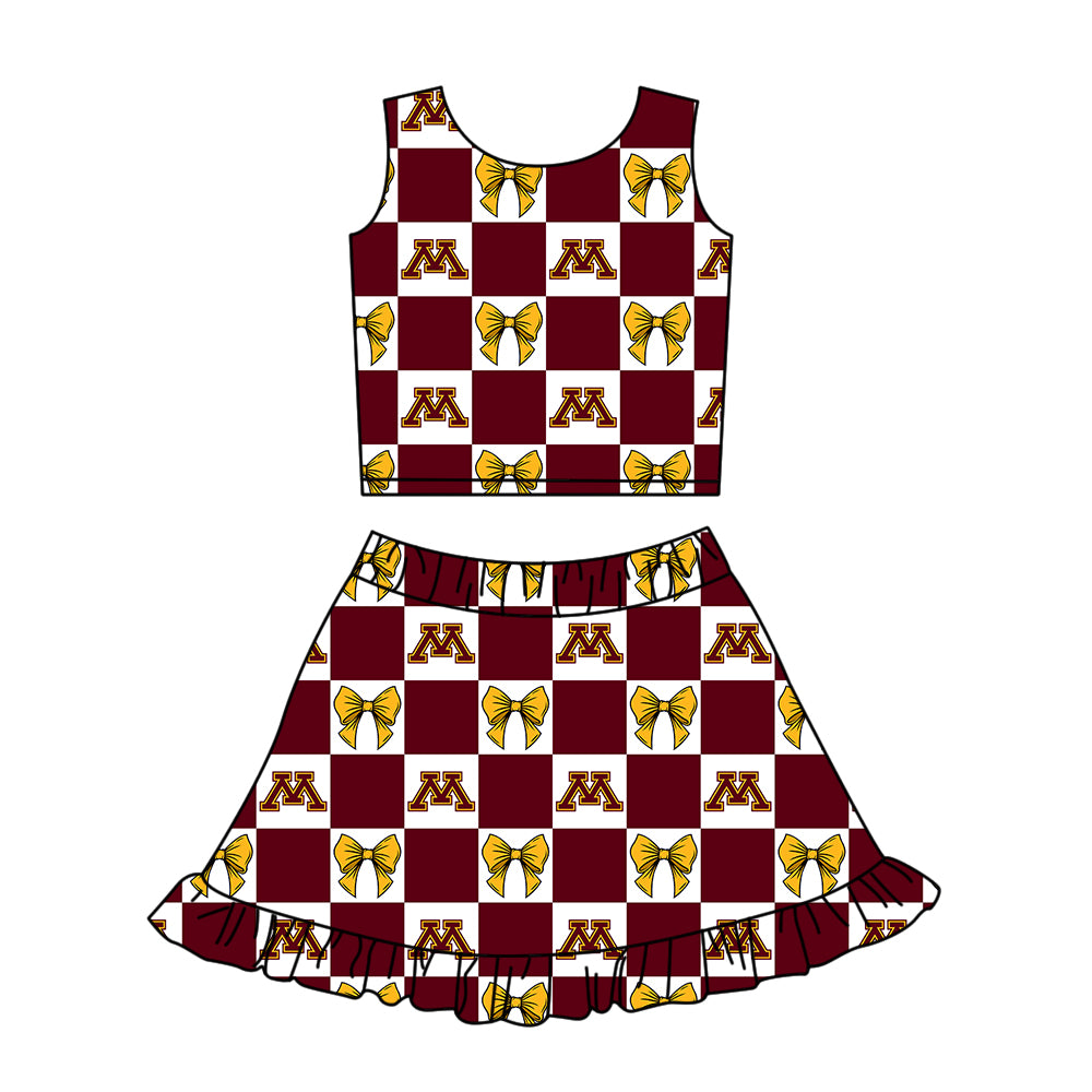 Custom Milk Silk Order MOQ:3 or 5 pcs Each Design Team State Girl Summer Bow Brick Red Sleeveless Skirts Sets 3 and dress and shorts-26.1.22