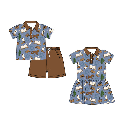 26.1.19 Custom MOQ:3 or 5 pcs each design milk silk Sibling baby girl clothes horse hat boots short sleeve shorts sets and dress