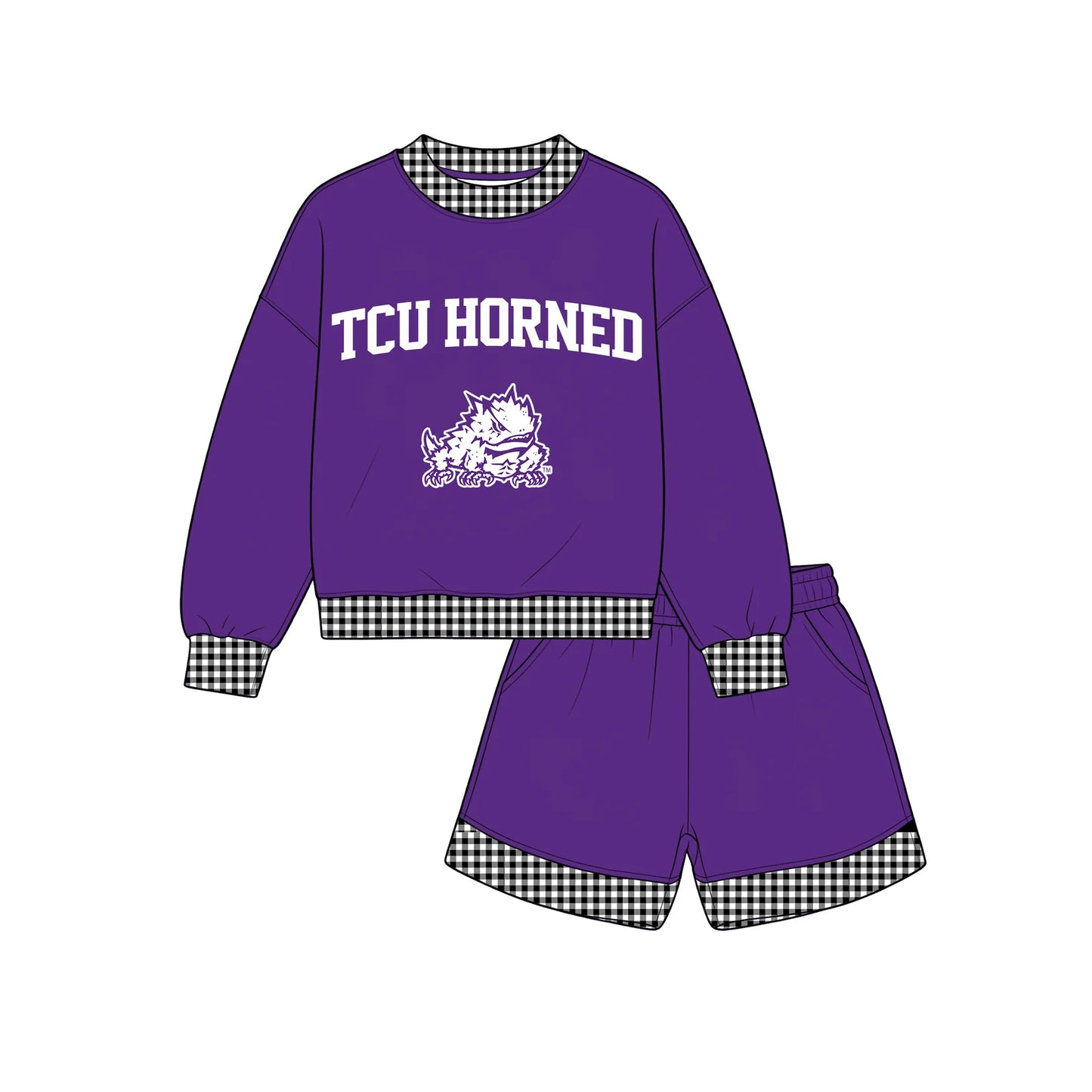Custom Order Baby Boys Long Sleeve Tcu Horned Top Pockets Shorts Team Clothes Sets