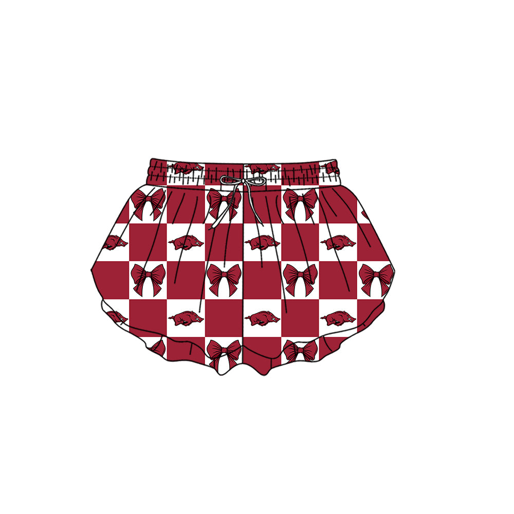 Custom Milk Silk Order MOQ:3 or 5 pcs Each Design Team State Girl Summer Bow Dark Red Shorts-26.1.17