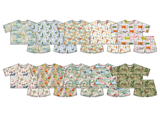 26.1.14 Custom MOQ:3 or 5 pcs each design milk silk Sibling baby boy girl clothes short sleeve shorts sets 10