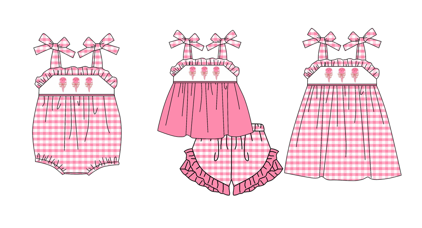 26.1.5 Custom MOQ:3 or 5 pcs each design milk silk Sibling baby girl clothes short sleeve shorts sets and dress and romper