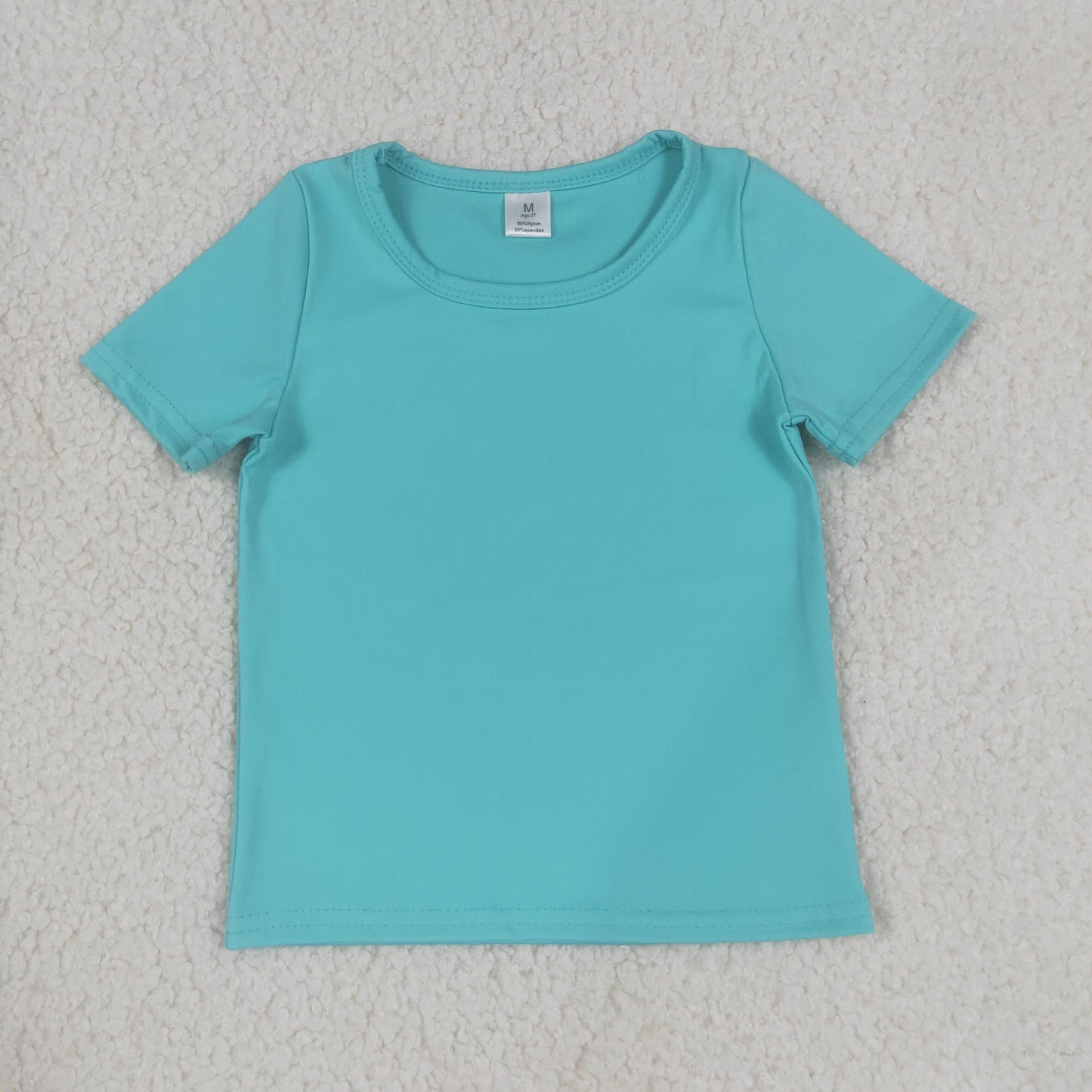 GT1637 Kids Clothing Baby Girls Blue Aqua Short Sleeve Yoga Active T-shirts Top