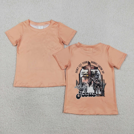 BT1618 Kids Baby Boy Short Sleeve Cactus Horse Rodeos Western T-shirts Top