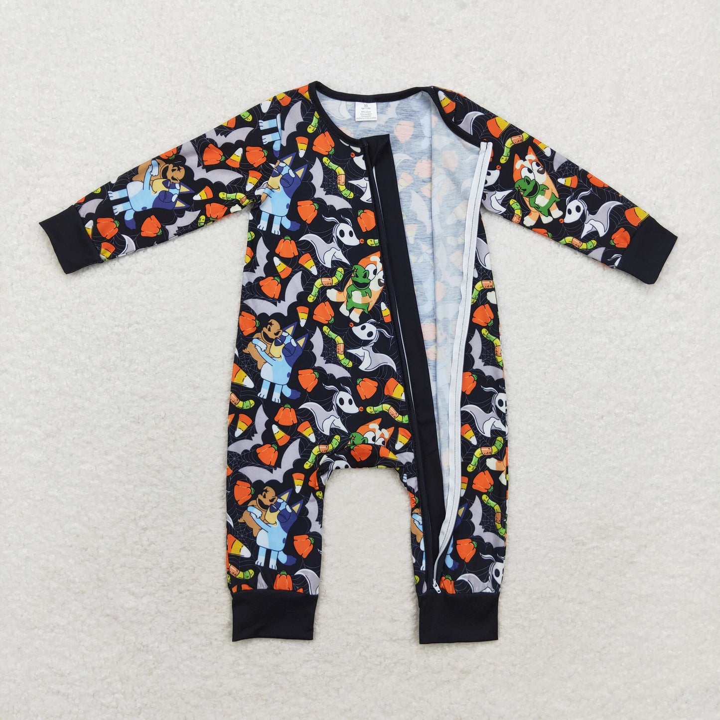 LR1077 Bamboo cartoon dog Halloween Candy Bat black zip-up long-sleeved onesie