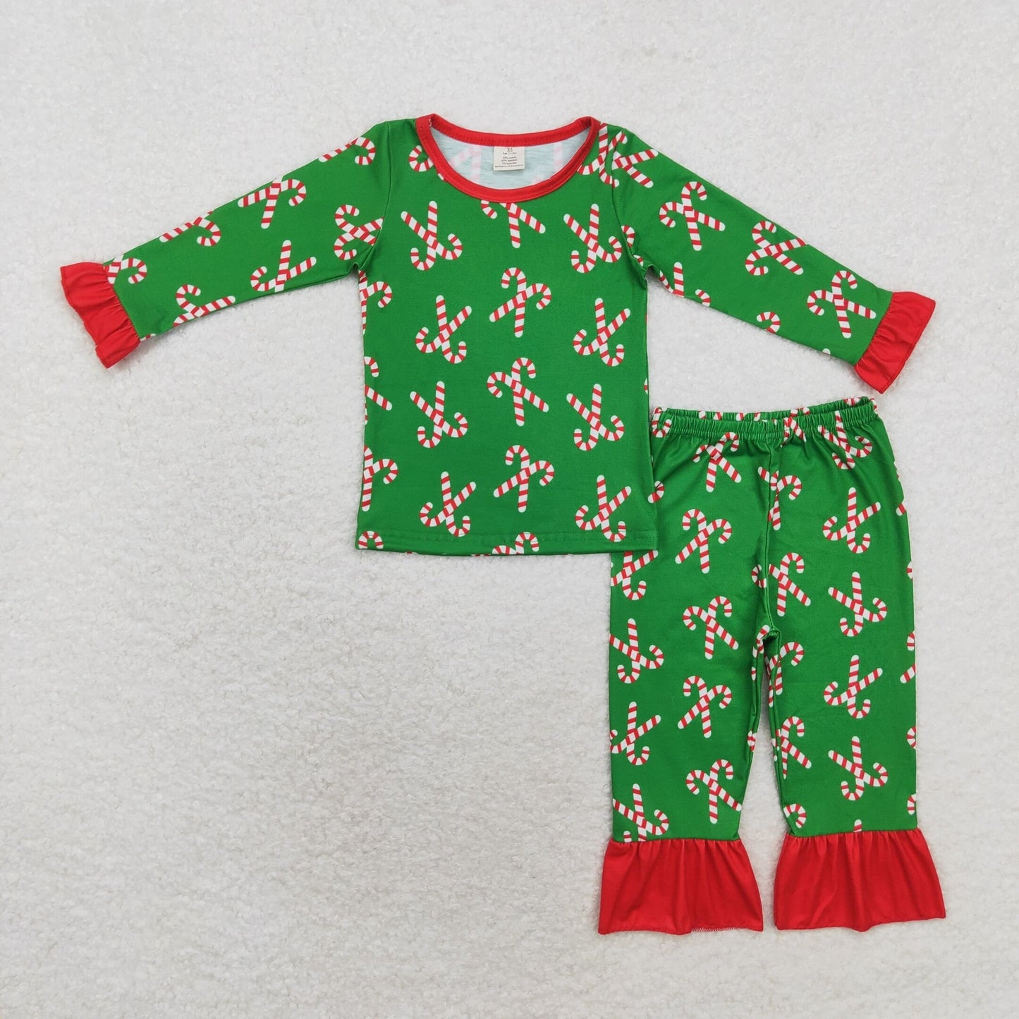 GLP1387 Bamboo Christmas Santa Cane Red Lace Green long sleeve pants pajamas set